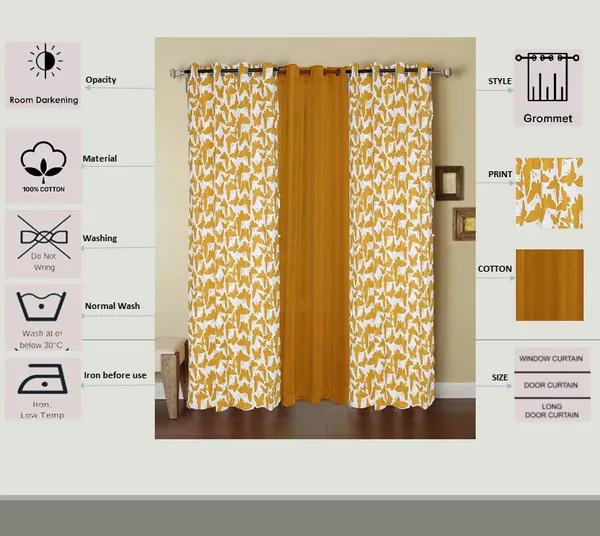 Pack_of_3_Cotton_Yellow_Butterfly_Printed_With_Sheer_Eyelet_Curtain_Set_for_Window_and_Door