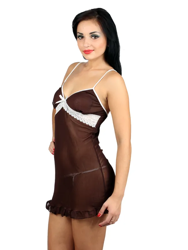 Short_Nighty_Nightwear_Chocolaty_Girl_Chemise_Dress_with_G-String_For_Women