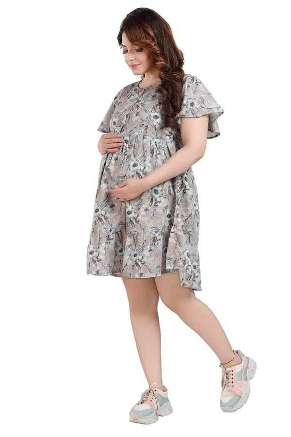 Beige_Maternity_Dress_|_Chicken_Printed_Maternity_Dress_For_Women