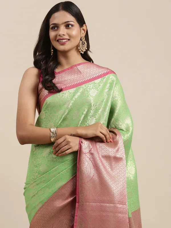 Green_Kanchi_Silk/Brocade_Banarasi_Sarees_For_Women