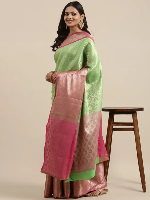 Green_Kanchi_Silk/Brocade_Banarasi_Sarees_For_Women