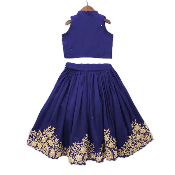 Blue_Taffeta_Silk_Kids_Lehenga_Choli_For_girls