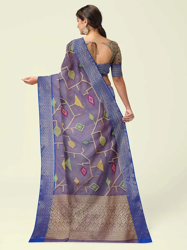 Blue_Cotton_Blend_Banarasi_Sarees_For_Women