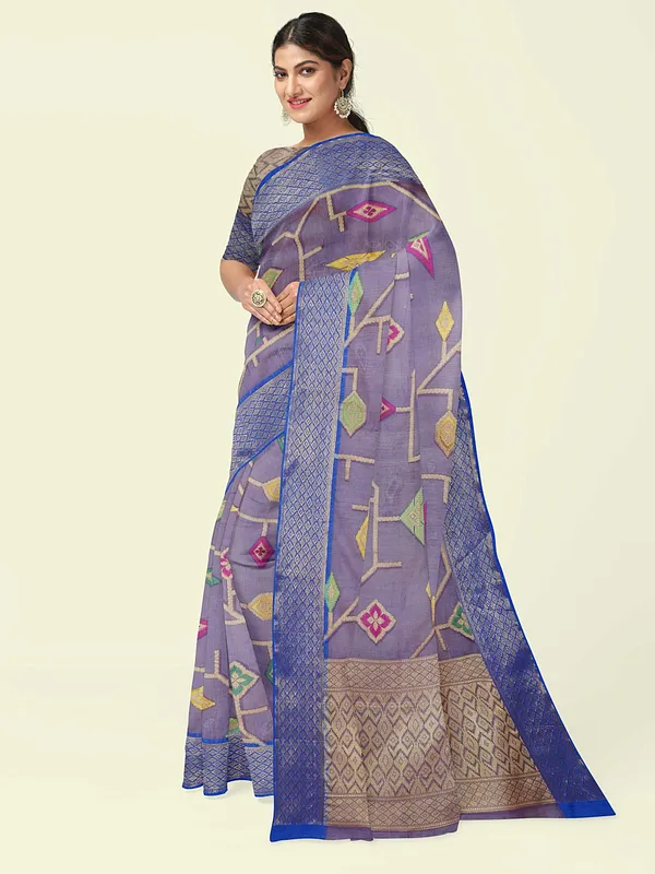 Blue_Cotton_Blend_Banarasi_Sarees_For_Women