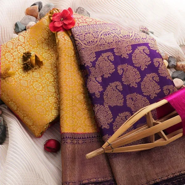 Yellow_Woven_Kanjivaram_Silk_Saree_with_Saree_Cover