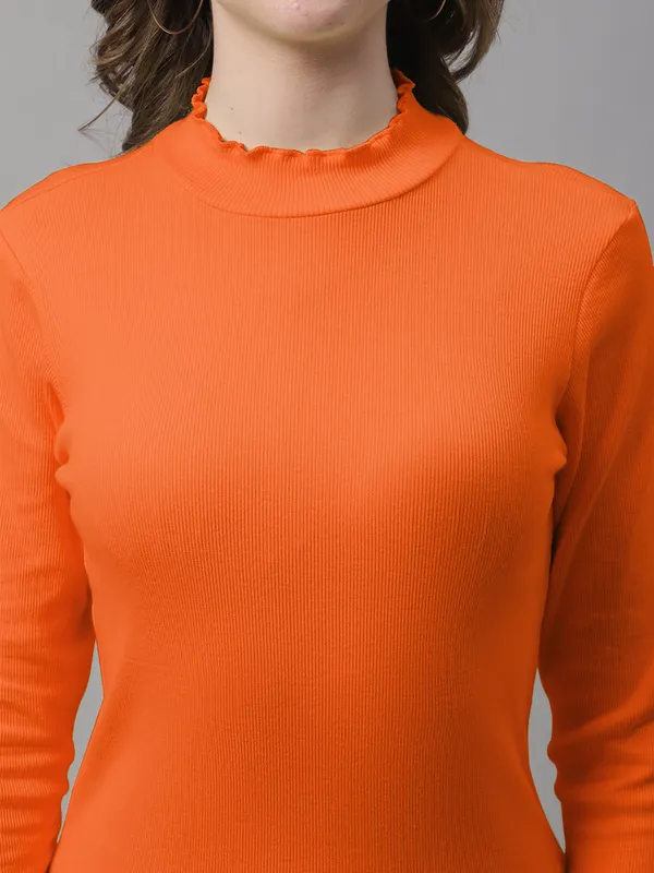 Orange_Cotton_Rib_Turtle_Neck_Medium_Top_For_Women