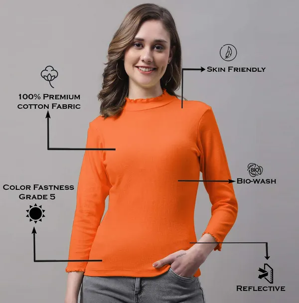 Orange_Cotton_Rib_Turtle_Neck_Medium_Top_For_Women