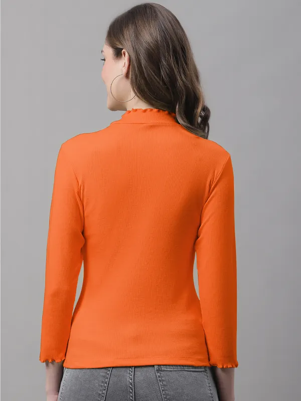 Orange_Cotton_Rib_Turtle_Neck_Medium_Top_For_Women