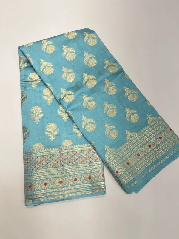 Humairah_Pure_Handwoven_Sea_green_Chiniya_Silk_Gold_Floral_Zari_Booti_with_Minakari_Zari_Border_Banarasi_Saree_with_Sea_green_Blouse_piece