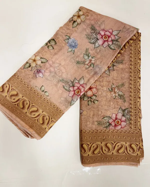 Humairah_Presents_Pure_Handloom_Peach_Chiffon_Floral_Digital_Print_Boota_with_Paisley_Copper_Zari_Border_and_Peach_Blouse