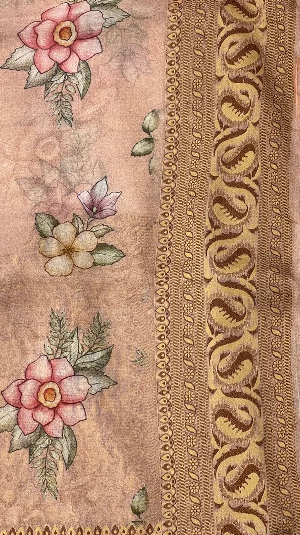 Humairah_Presents_Pure_Handloom_Peach_Chiffon_Floral_Digital_Print_Boota_with_Paisley_Copper_Zari_Border_and_Peach_Blouse