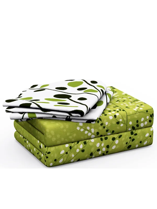 Floral_Cotton_Bed_Sheet_for_Queen_Size_Bed_with_2_Pillow_Covers_-_Green