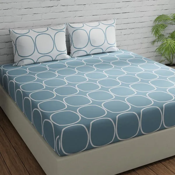 144_TC_Geometric_Cotton_Bedsheet_for_Queen_Size_Bed_Cotton_with_2_Pillow_Covers_-_Blue_&_White