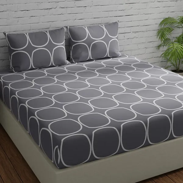 144_TC_Geometric_Cotton_Bedsheets_for_Queen_Size_Bed_with_2_Pillow_Covers_-_Grey
