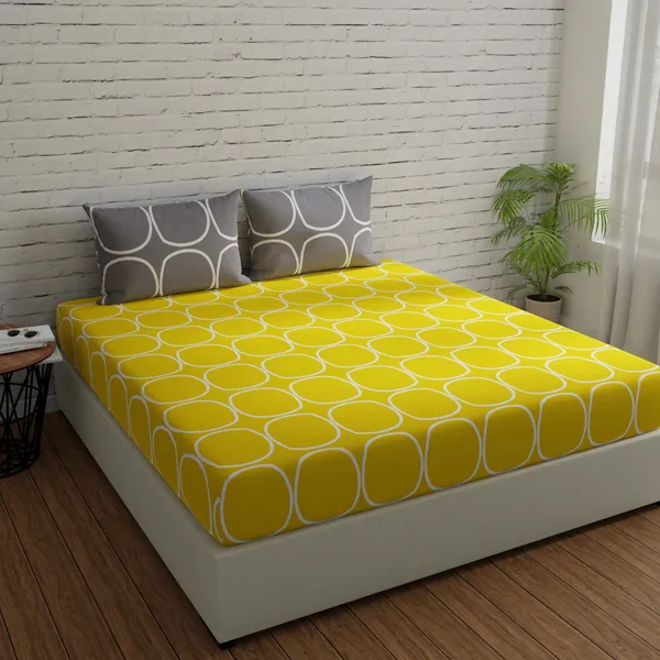 Geometric_Queen_Size_Bedsheet_Cotton_with_2_Pillow_Covers_-_Yellow_&_Grey__-_Thread_Count_144
