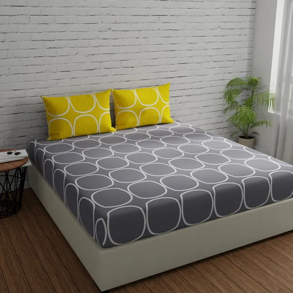 Geometric_Cotton_Bedsheets_for_Queen_Size_Bed_with_2_Pillow_Covers_-_Grey_&_Yellow__-_Thread_Count_144