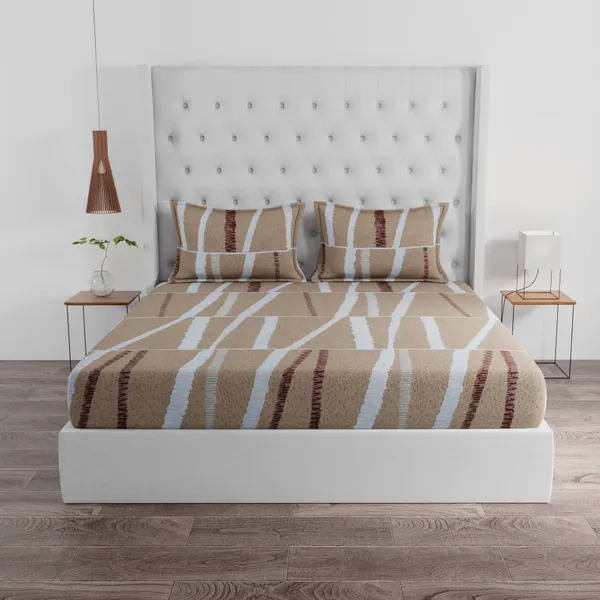 144_TC__Cotton_King_Size_Bedsheet_with_2_Pillow_Covers_-_Tan,_Maroon_&_White(9ft_x_9ft)