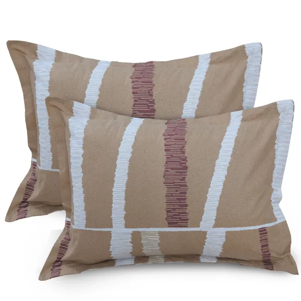 144_TC__Cotton_King_Size_Bedsheet_with_2_Pillow_Covers_-_Tan,_Maroon_&_White(9ft_x_9ft)