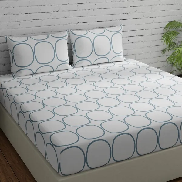 144_TC_Geometric_King_Size_Bedsheet_Cotton_with_2_Pillow_Covers_|_108_x_108_inches_|_White_(Blue_Circles)