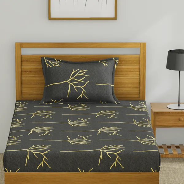 144_TC_Floral_Cotton_Single_Bedsheet_with_Pillow_Cover_-_Grey_and_Yellow