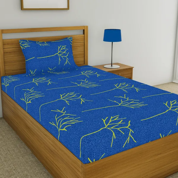 144_TC_Cotton_Bedsheet_Single_Bed_with_1_Pillow_Cover_-_Blue_and_Green