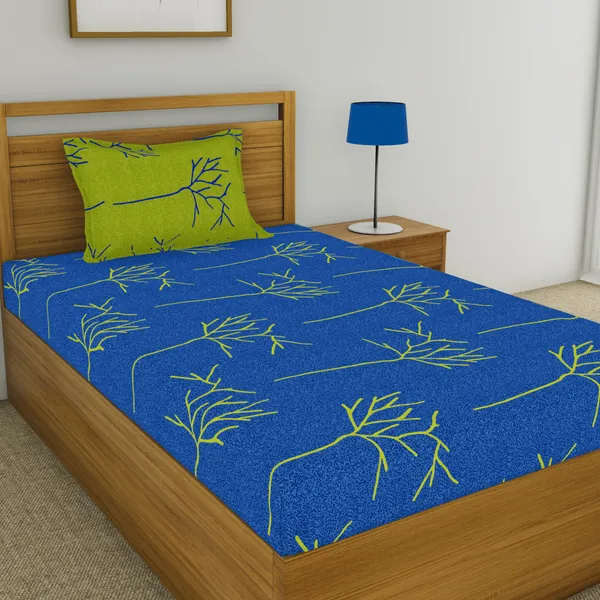 Floral_Cotton_Single_Bedsheet_with_Pillow_Cover_-_Blue_&_Green__-_Thread_Count_144