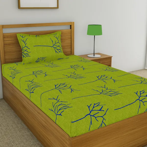 144_TC_Bed_sheet_for_Single_Set_Bed_with_Pillow_Cover_-_Green_and_Blue