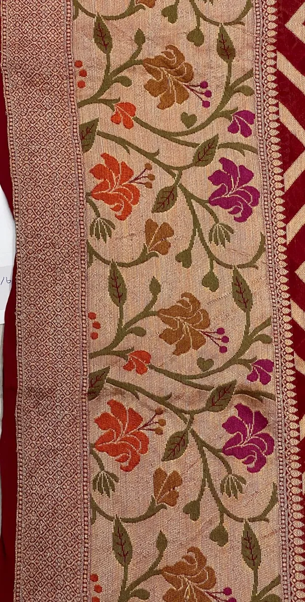 Humairah_Presents_Pure_Handloom_Maroon_Chiffon_Resham_Zari_Zig-Zag_with_Paithani_Skirt_Zari_Border_with_Maroon_Blouse