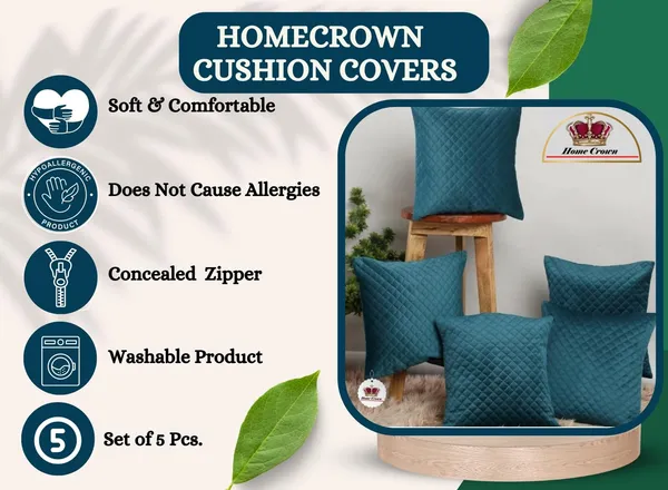 16x16_Inch_Quilted_Velvet_Cushion_Covers_Set_of_5_Soft_Decorative_Throw_Pillow_Cases_for_Sofa,_Couch,_Bed,_and_Living_Room_Zipper_Closure,_Sea_Green