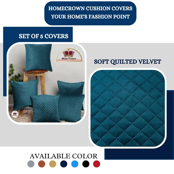 16x16_Inch_Quilted_Velvet_Cushion_Covers_Set_of_5_Soft_Decorative_Throw_Pillow_Cases_for_Sofa,_Couch,_Bed,_and_Living_Room_Zipper_Closure,_Sea_Green