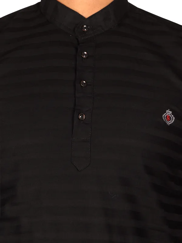 Men's_Black_Cotton_Full_Sleeve_Short_Kurta_Shirt_with_Mandarin_Collar