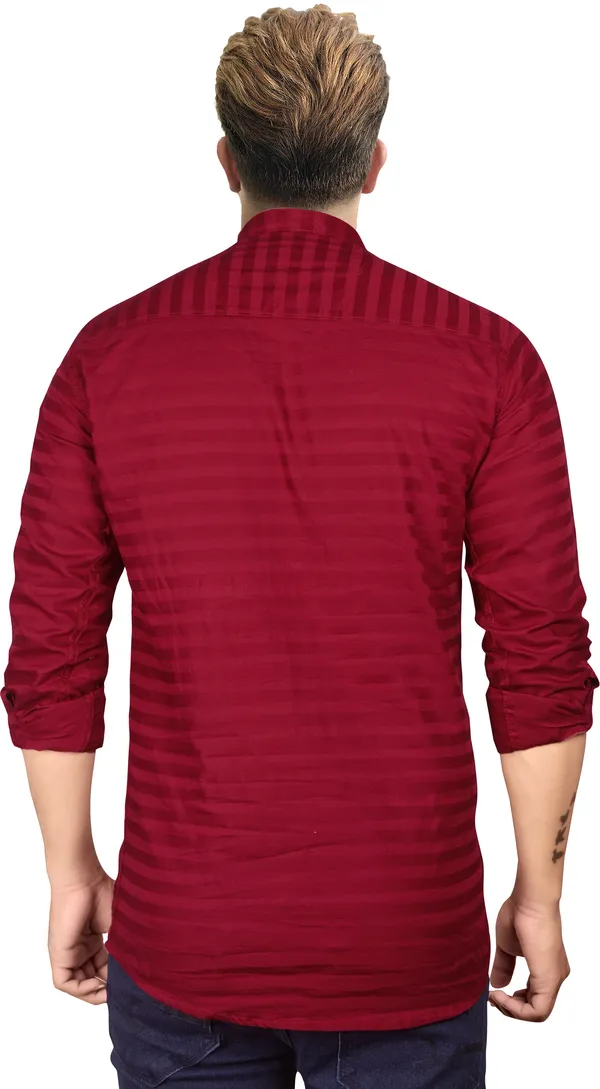 Men's_Red_Cotton_Full_Sleeve_Short_Kurta_Shirt_with_Mandarin_Collar