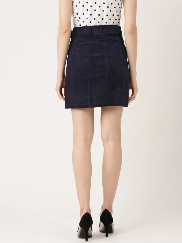 Blue_Polyester_Self_Design_Casual_Straight_Skirt_For_Women