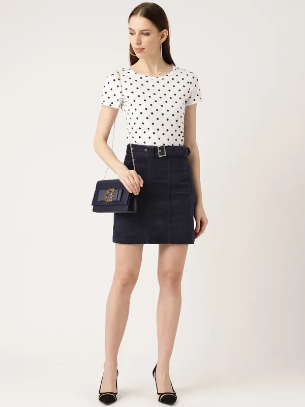 Blue_Polyester_Self_Design_Casual_Straight_Skirt_For_Women