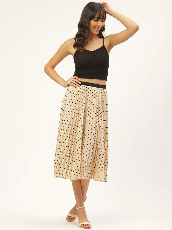 White_&_Black_Polyester_Printed_Casual_A-line_Skirt_For_Women