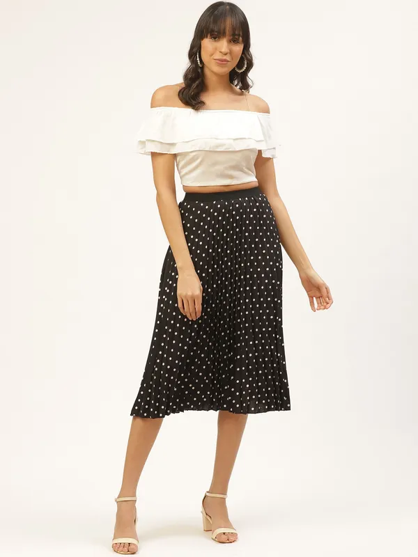 Black_&_White_Polyester_Printed_Casual_A-line_Skirt_For_Women