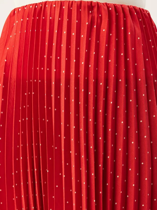 Red_&_White_Crepe_Polka_Print_Casual_Flared_Skirt_For_Women