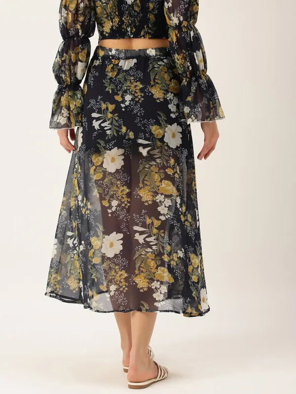 Blue_Crepe_Floral_Print_Casual_A-line_Skirt_For_Women