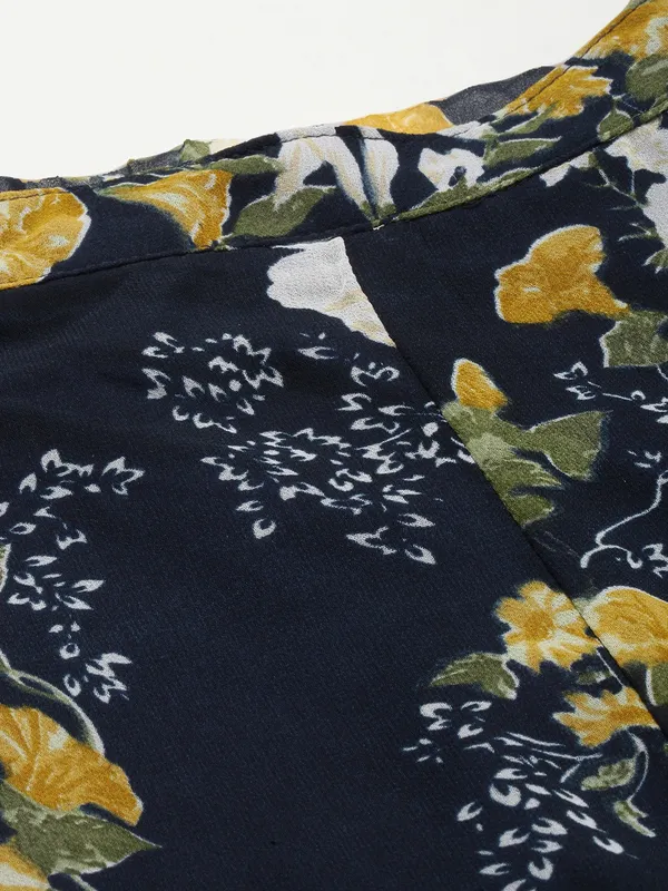 Blue_Crepe_Floral_Print_Casual_A-line_Skirt_For_Women