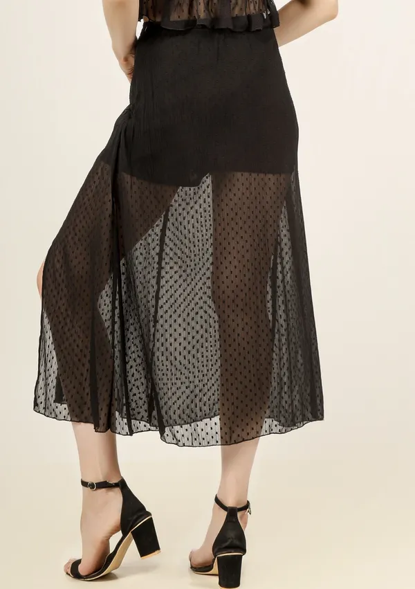 Black_Cotton_Blend_Solid_Casual_Flared_Skirt_For_Women
