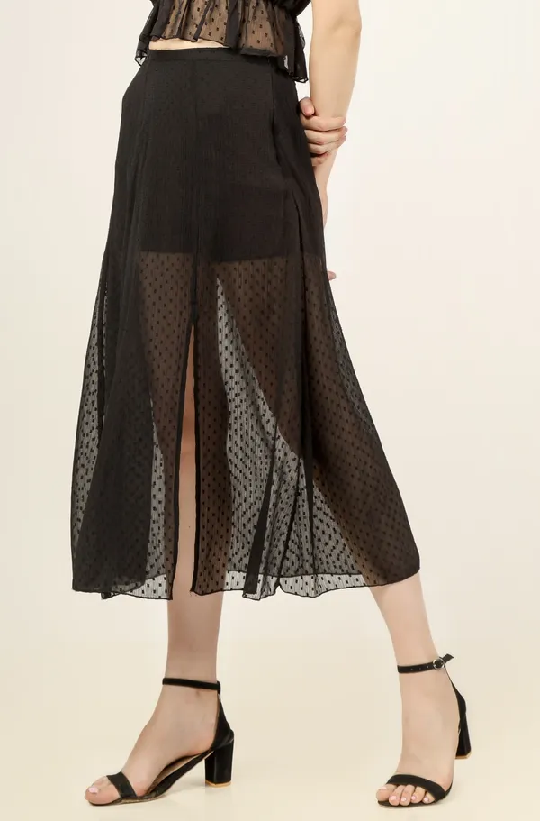 Black_Cotton_Blend_Solid_Casual_Flared_Skirt_For_Women