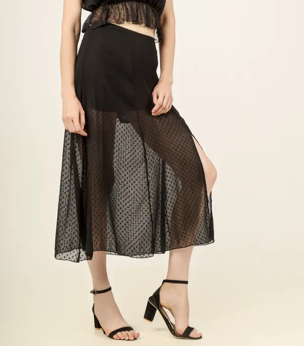 Black_Cotton_Blend_Solid_Casual_Flared_Skirt_For_Women