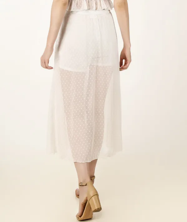 White_Cotton_Blend_Solid_Casual_Flared_Skirt_For_Women