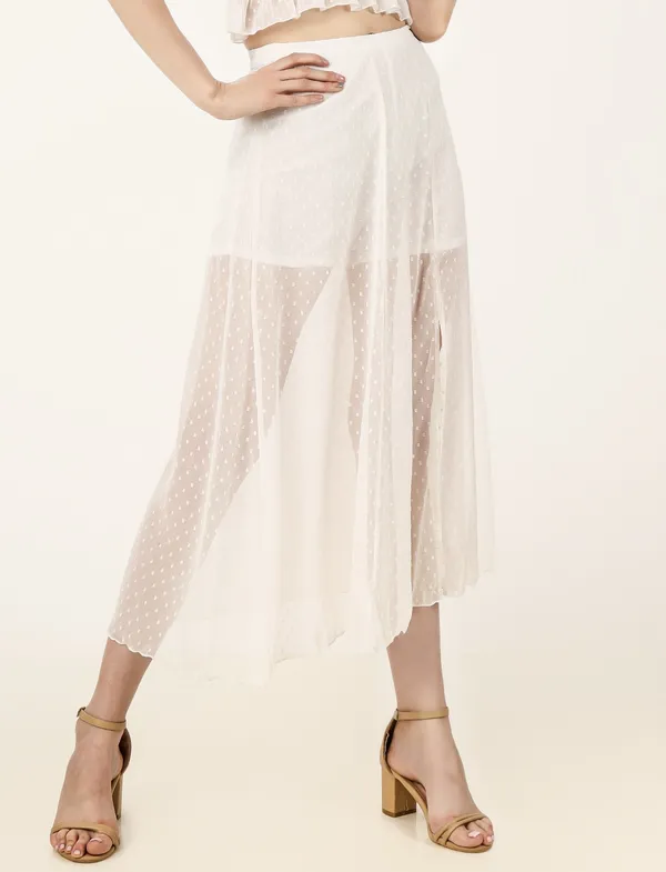 White_Cotton_Blend_Solid_Casual_Flared_Skirt_For_Women
