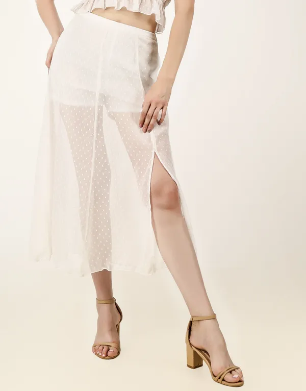 White_Cotton_Blend_Solid_Casual_Flared_Skirt_For_Women