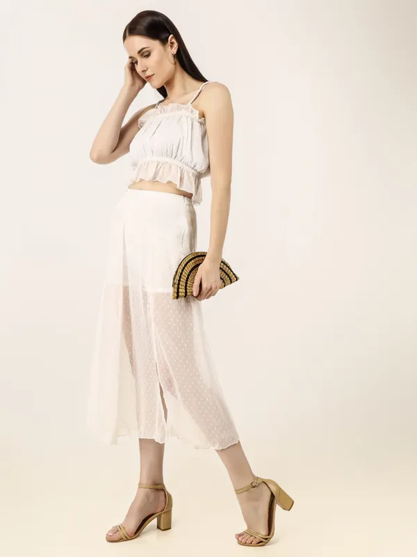 White_Cotton_Blend_Solid_Casual_Flared_Skirt_For_Women