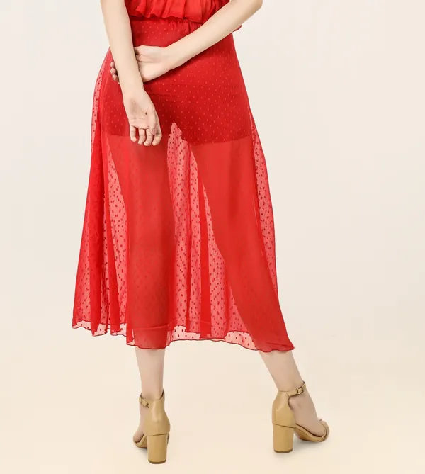 Red_Chiffon_Casual_Flared_Skirt_For_Women