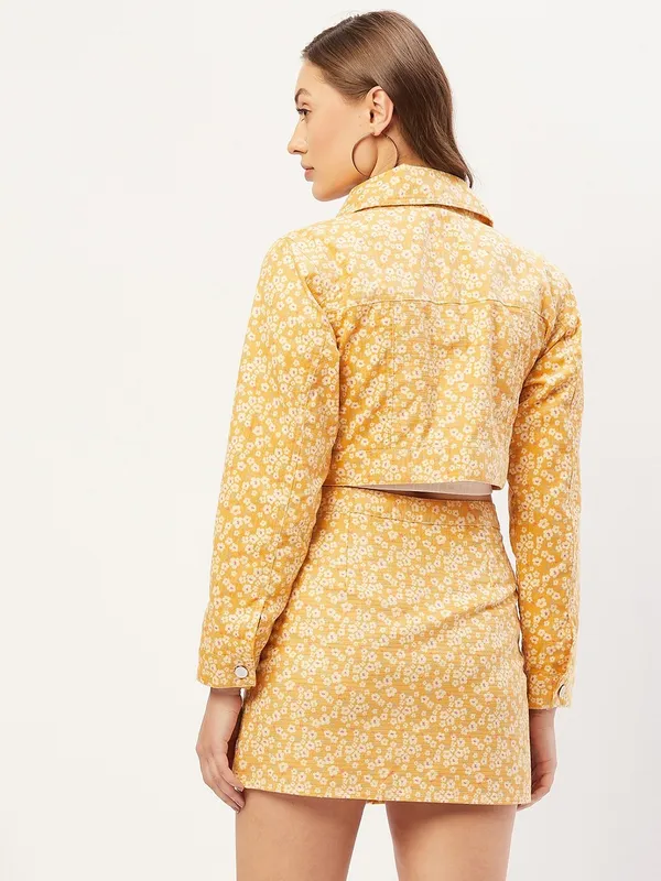 Yellow_Cotton_Blend_Floral_Print_Casual_Pencil_Skirt_For_Women