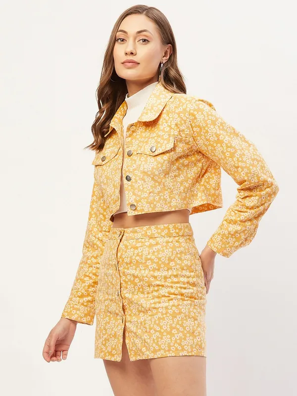 Yellow_Cotton_Blend_Floral_Print_Casual_Pencil_Skirt_For_Women