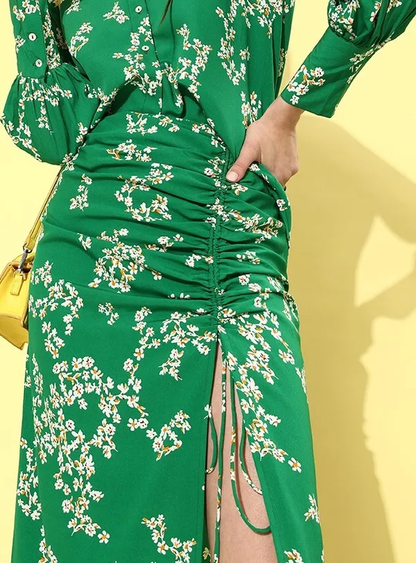 Green_Western_Skirt_For_Women_Fit_and_Flare_Skirt_With_Floral_Print